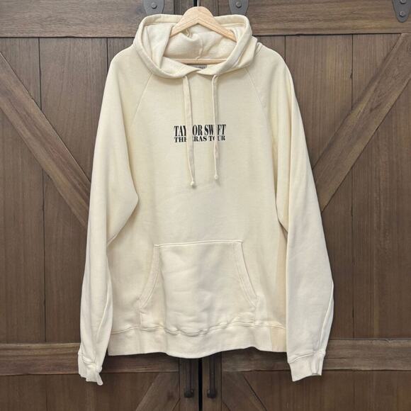 Taylor Swift THE ERAS TOUR Beige Hoodie NEW size Large RARE Merch Black Logo - Picture 2 of 6